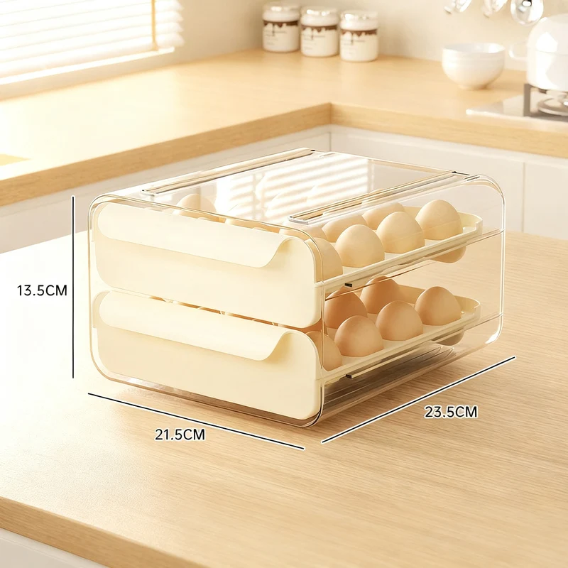 Plastic egg box with drawer, 32 compartments