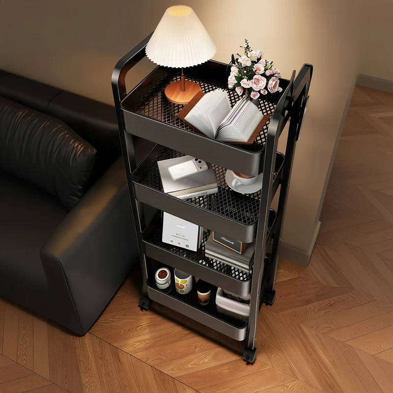 Kitchen cart with wheels, 3-tier, steel frame