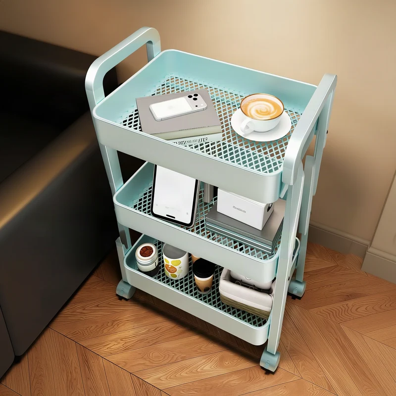 Kitchen cart with wheels, 3-tier, steel frame