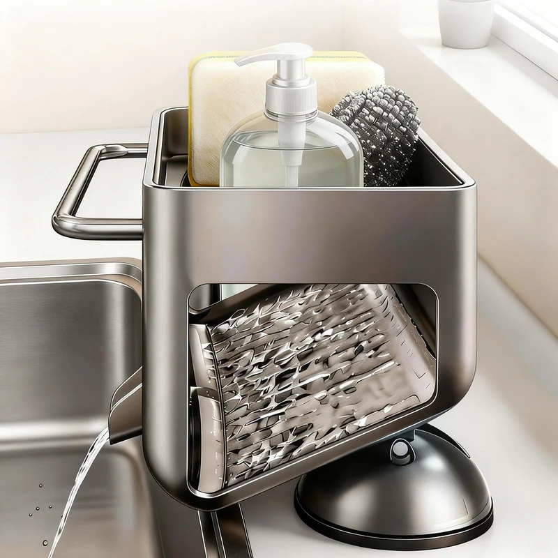 Kitchen shelf with draining grid, aluminum, suction cup