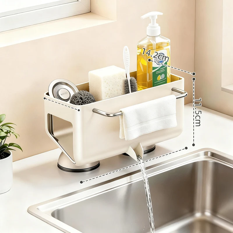 Kitchen shelf with draining grid, aluminum, suction cup