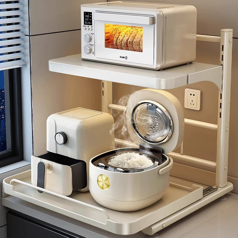 Microwave and kitchen appliance shelf, multi-tiered
