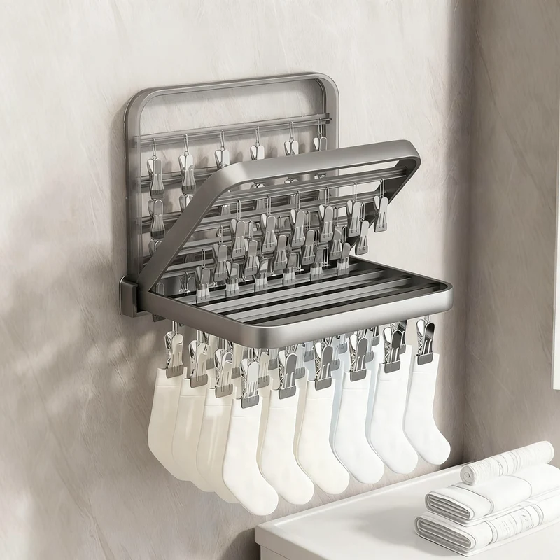 Wall-mounted clothes dryer with clamps