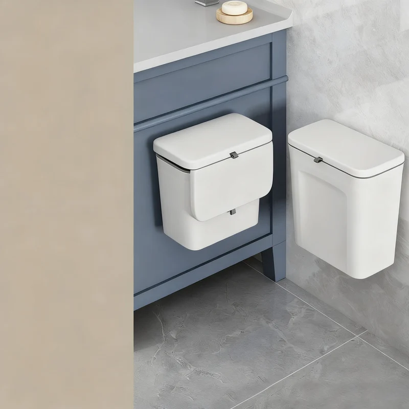 Wall-mounted waste bin with lid, hole-free