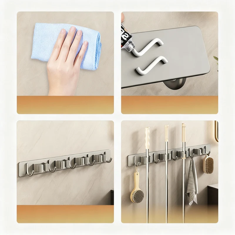 Wall bracket for brooms and mops made of stainless steel
