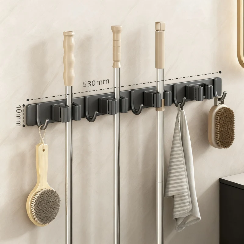 Wall bracket for brooms and mops made of stainless steel