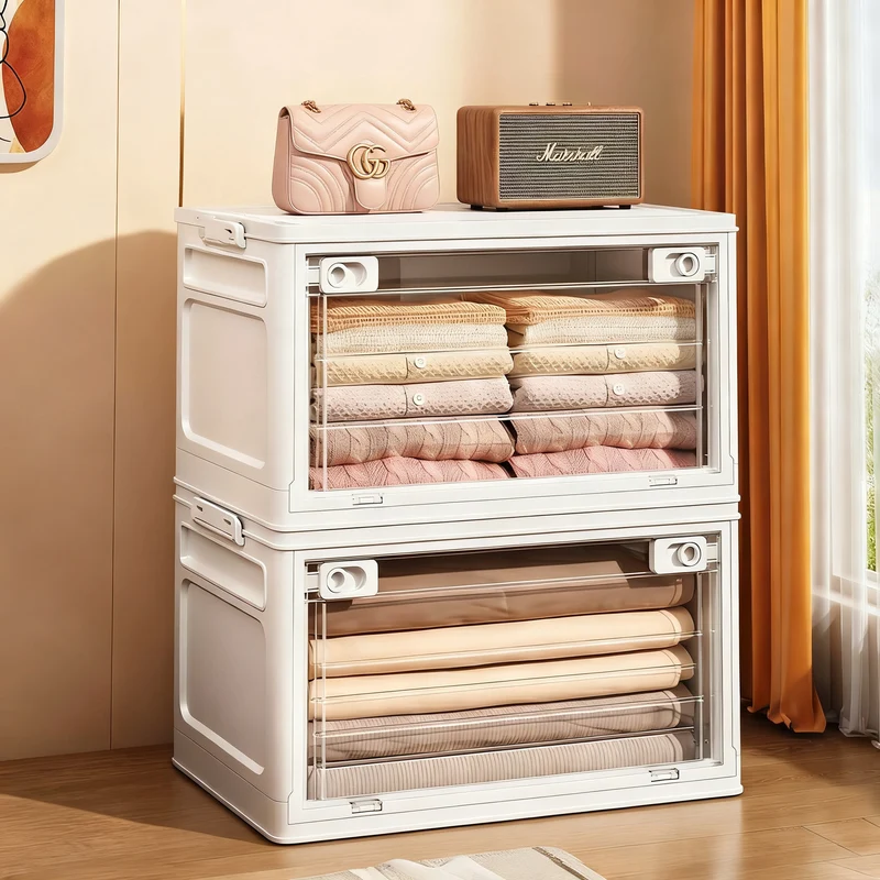 Transparent collapsible storage box with lid