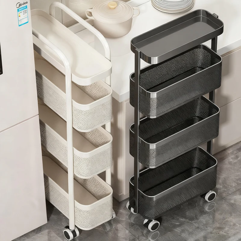 Narrow shelf made of carbon steel, 4 levels, movable