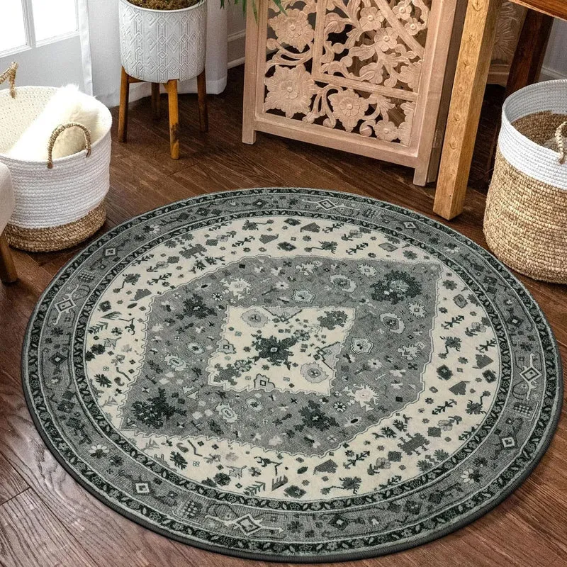 Runder Vintage Blumen Teppich