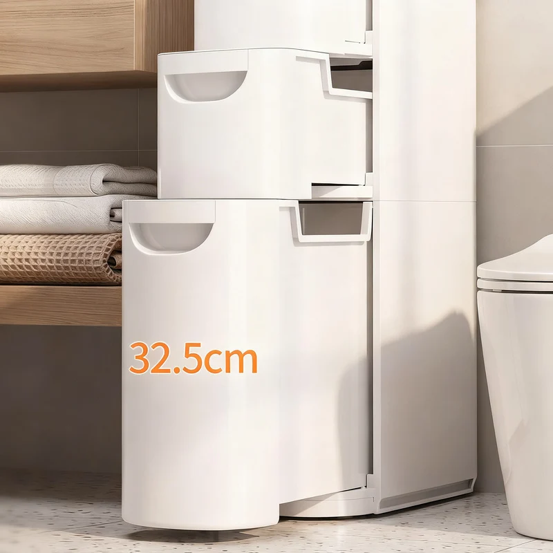 Narrow bathroom drawer cabinet, PP plastic