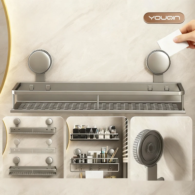 Suction Cup Wall Shelf Bathroom, Space Aluminum