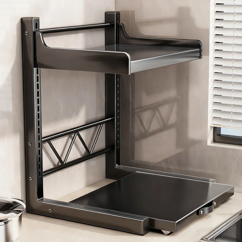 Kitchen shelf on wheels, 2 levels, height adjustable