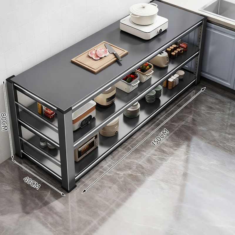 Kitchen Worktable made of Carbon Steel, 3 Levels