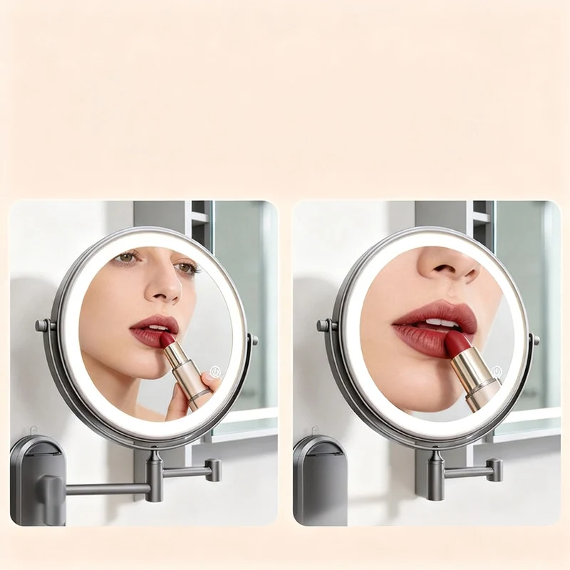 Cosmetic mirror with LED light and suction cup