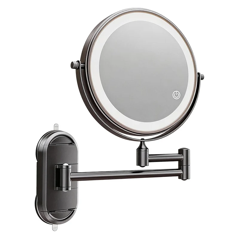 Cosmetic mirror with LED light and suction cup
