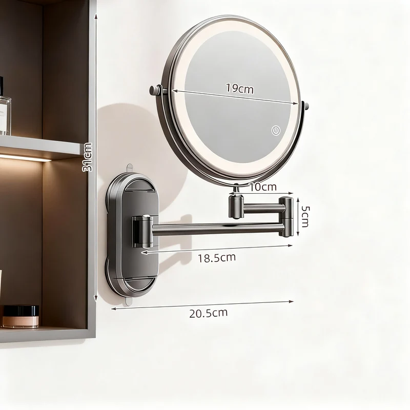 Cosmetic mirror with LED light and suction cup