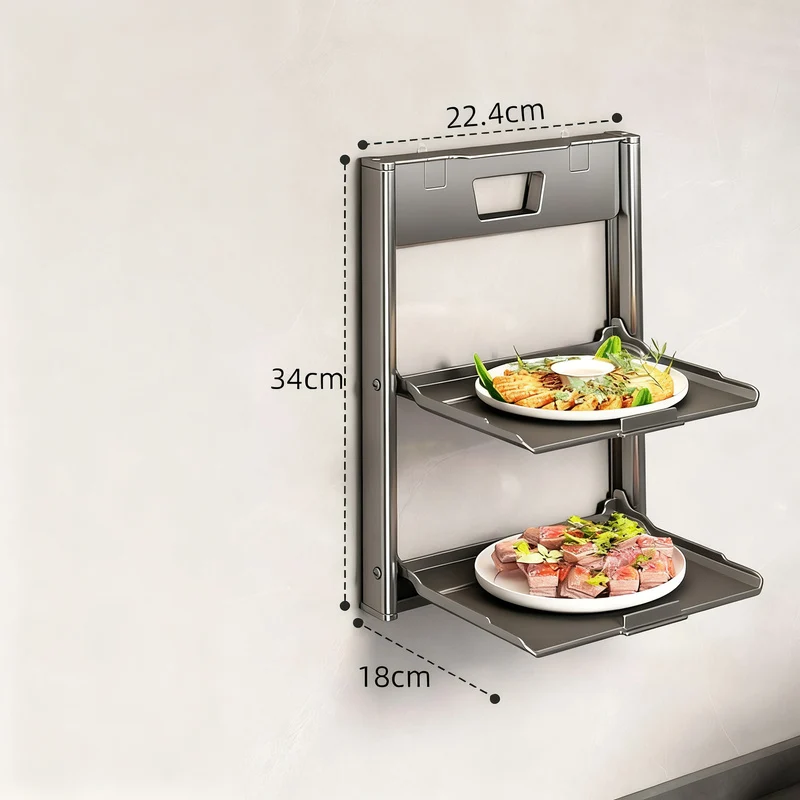 Foldable wall shelf for food preparation, aluminum