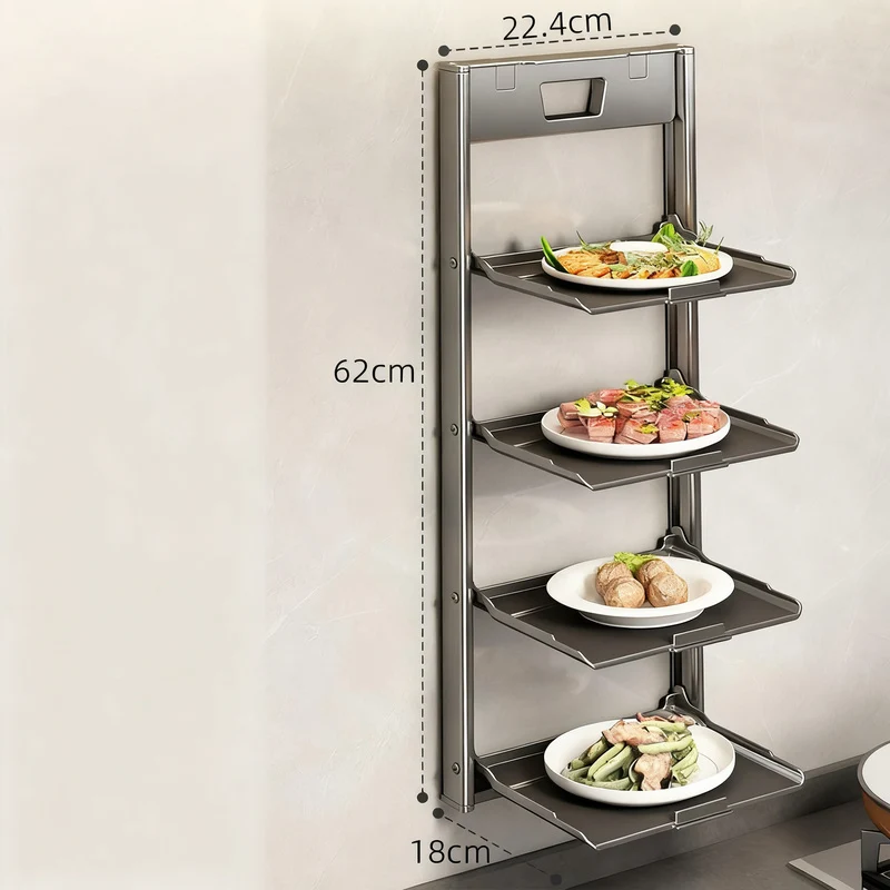 Foldable wall shelf for food preparation, aluminum