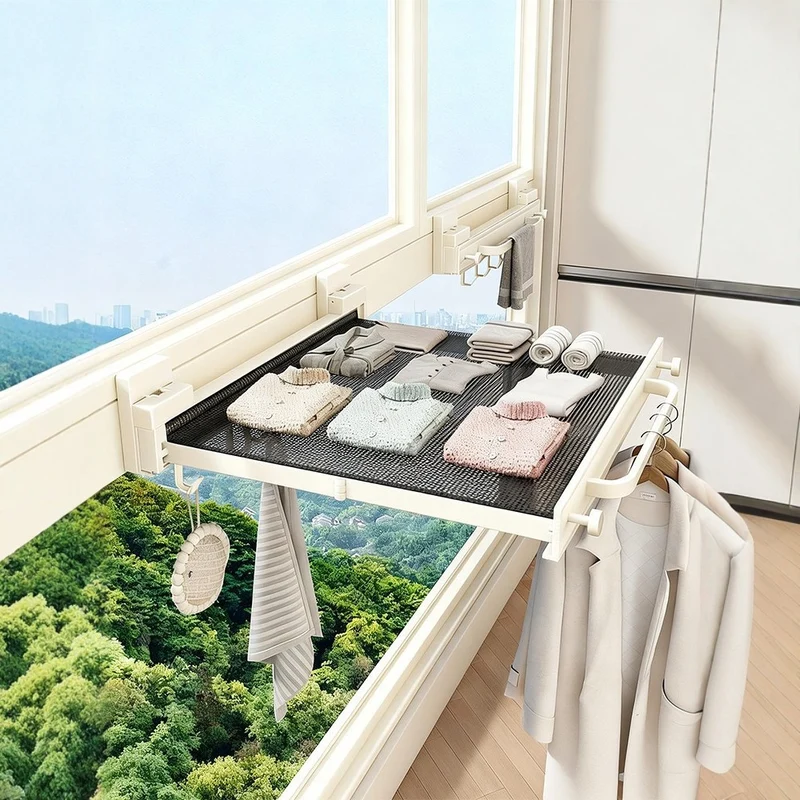 Foldable drying rack with suction cup made of aluminum
