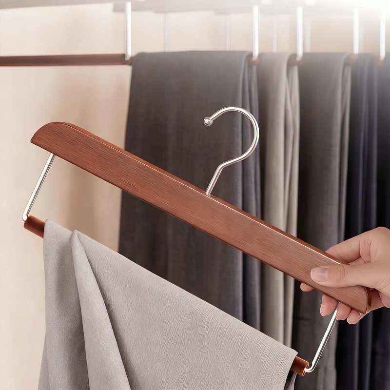 Wood trouser hanger with velvet surface