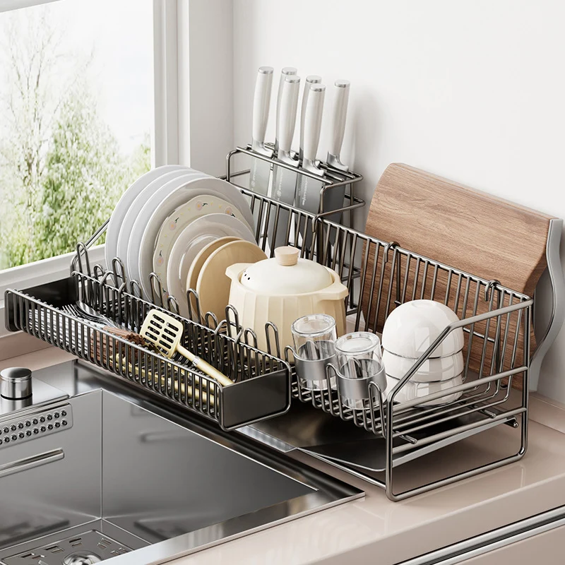 Dish rack with drip tray, expandable, steel frame