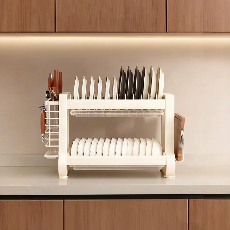 Stainless steel dish rack with drainer tray