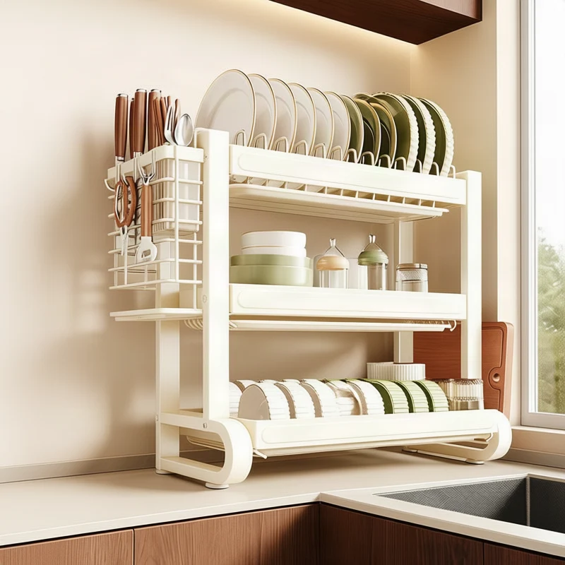 Stainless steel dish rack with drainer tray