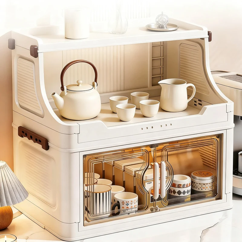 Foldable storage cabinet with three levels