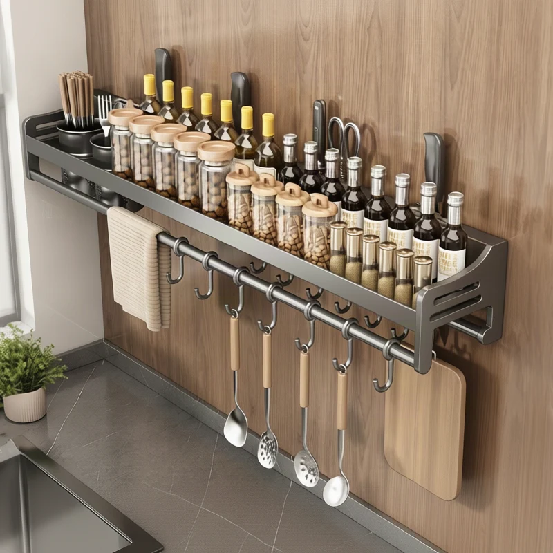 Stainless steel wall shelf with knife holder