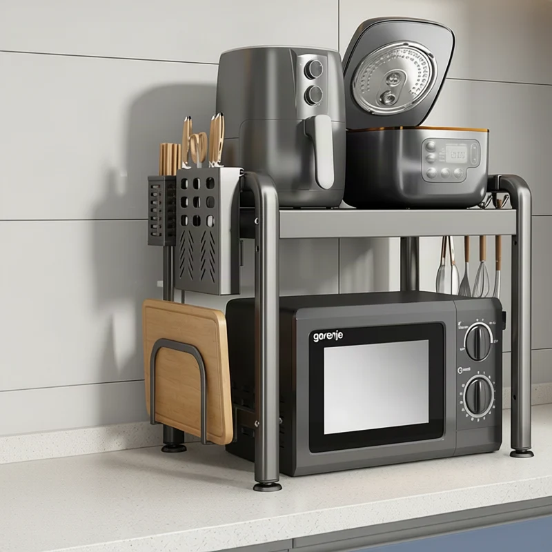 Expandable kitchen cart, steel frame, 2–3-layer