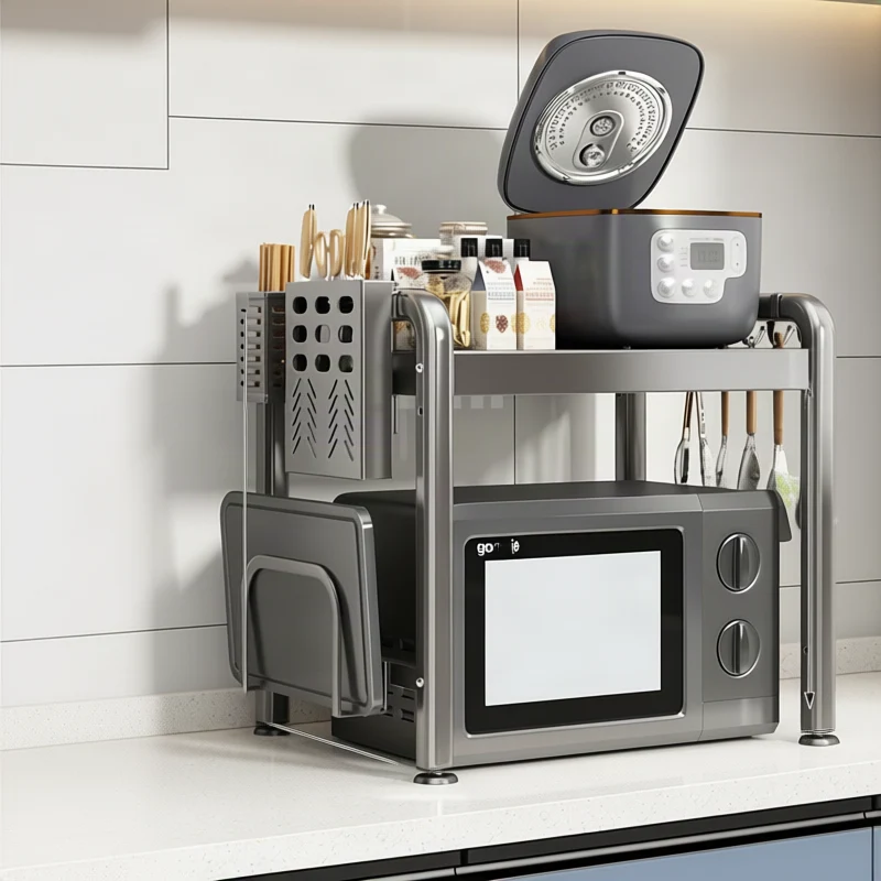 Expandable kitchen cart, steel frame, 2–3-layer