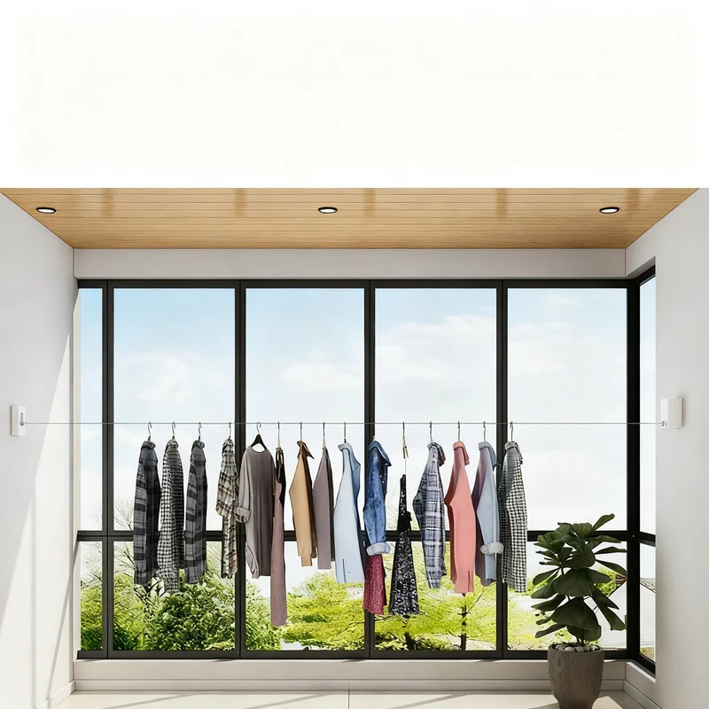 Retractable clothesline with steel cable