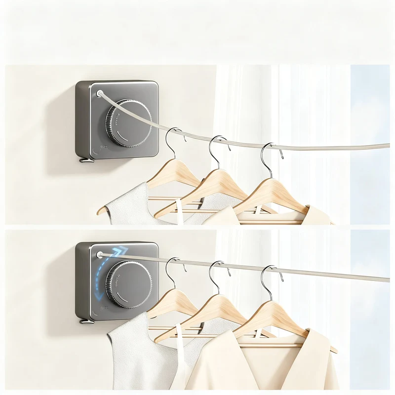 Expandable clothesline made of steel cable, invisible