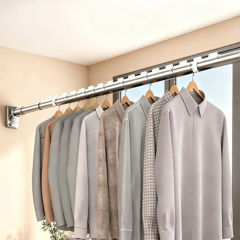 Telescopic stainless steel tension rod without drilling