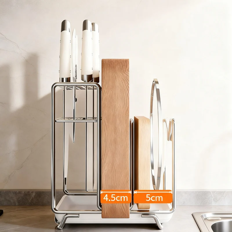 Multifunctional knife block set with catch tray