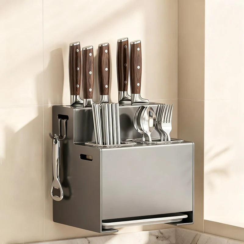 Knife and cutlery rack made of carbon steel for the countertop