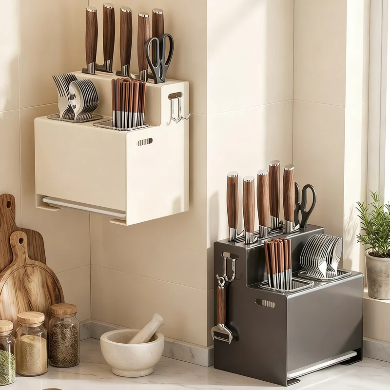 Knife and cutlery rack made of carbon steel for the countertop