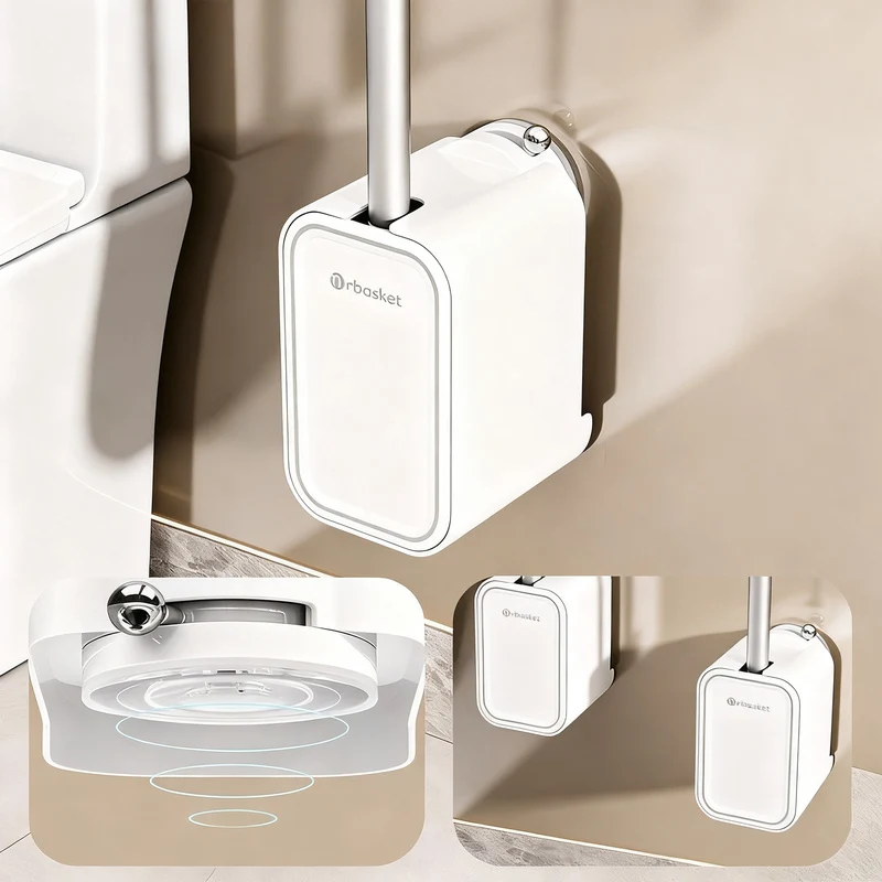 Toilet brush with suction cup, wall mountable