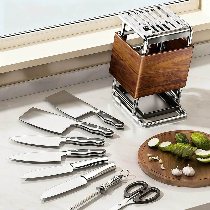 Multifunctional knife holder with wood look