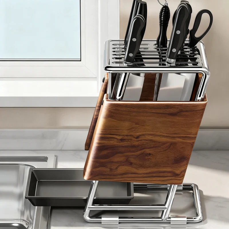 Multifunctional knife holder with wood look