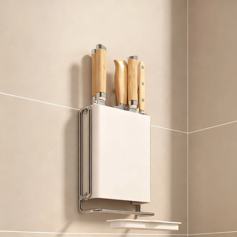 Wall-mounted knife and cutlery shelf made of carbon steel