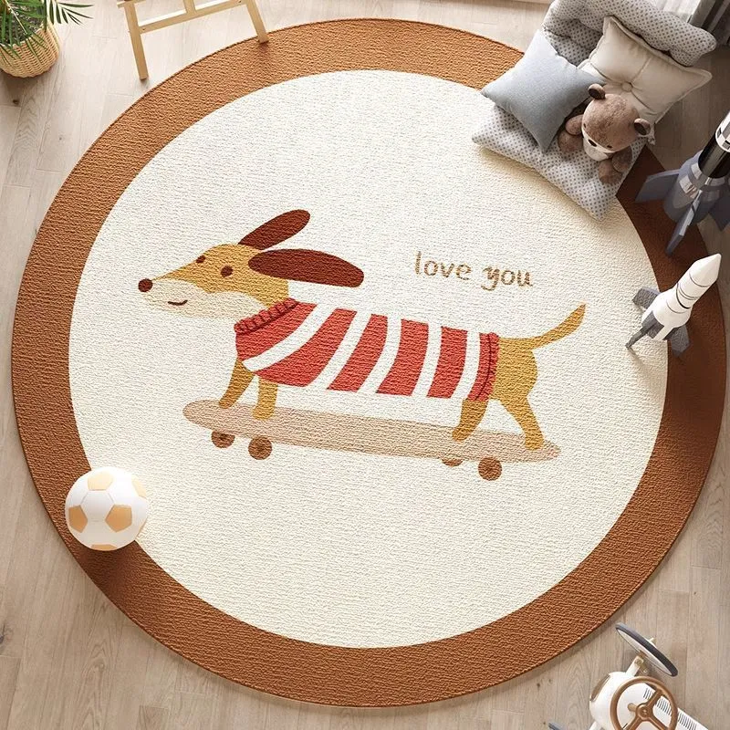 Artistic Dog Themed Round Area Rug
