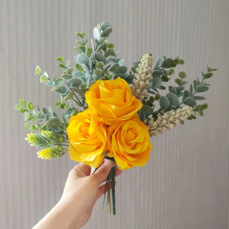 Lifelike Yellow Rose Bouquet Arrangement