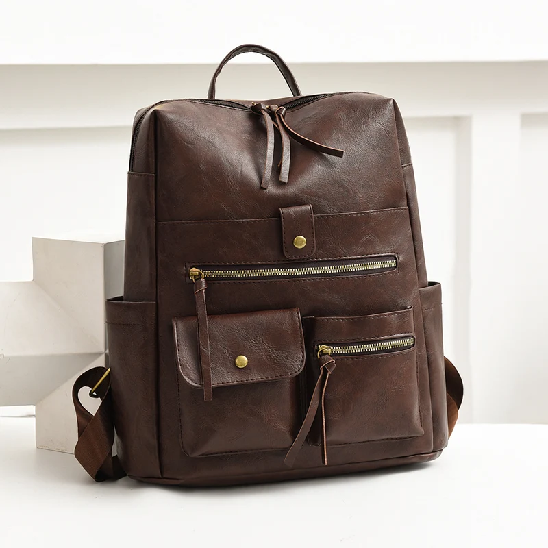 Stylish Multi-Pocket Faux Leather Backpack Stornfield