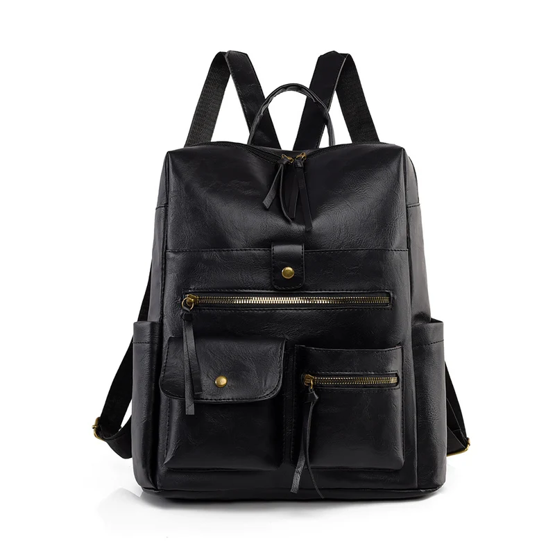 Stylish Multi-Pocket Faux Leather Backpack Stornfield