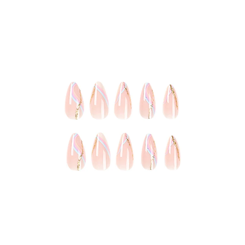 Artful Nail Extensions with Glamorous Gold Design Stornfield