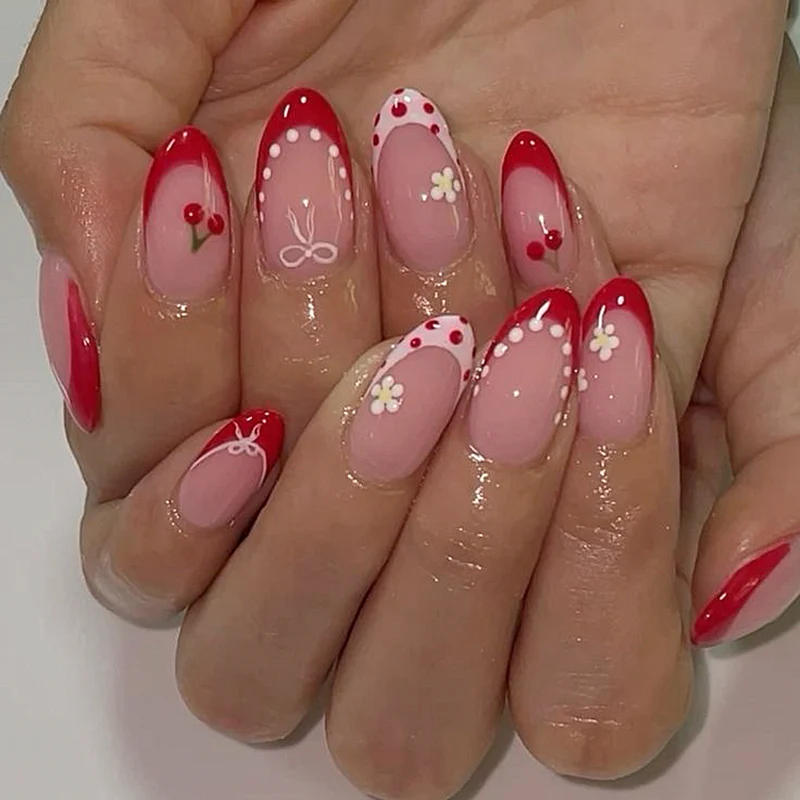 Artistic Nail Extensions with Cheerful Cherry Design Stornfield