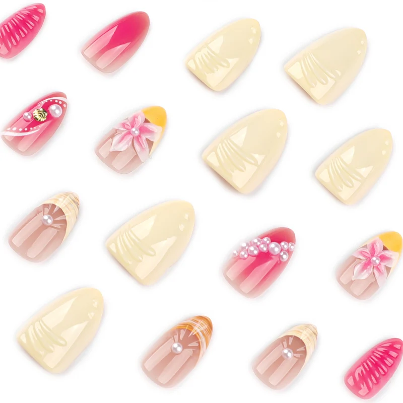 Artful nail extensions with floral and pearl-embellished accents Stornfield