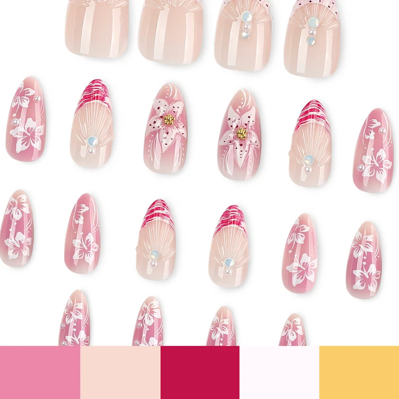 Artful Nail Extensions with Floral and Glittering Accents Stornfield