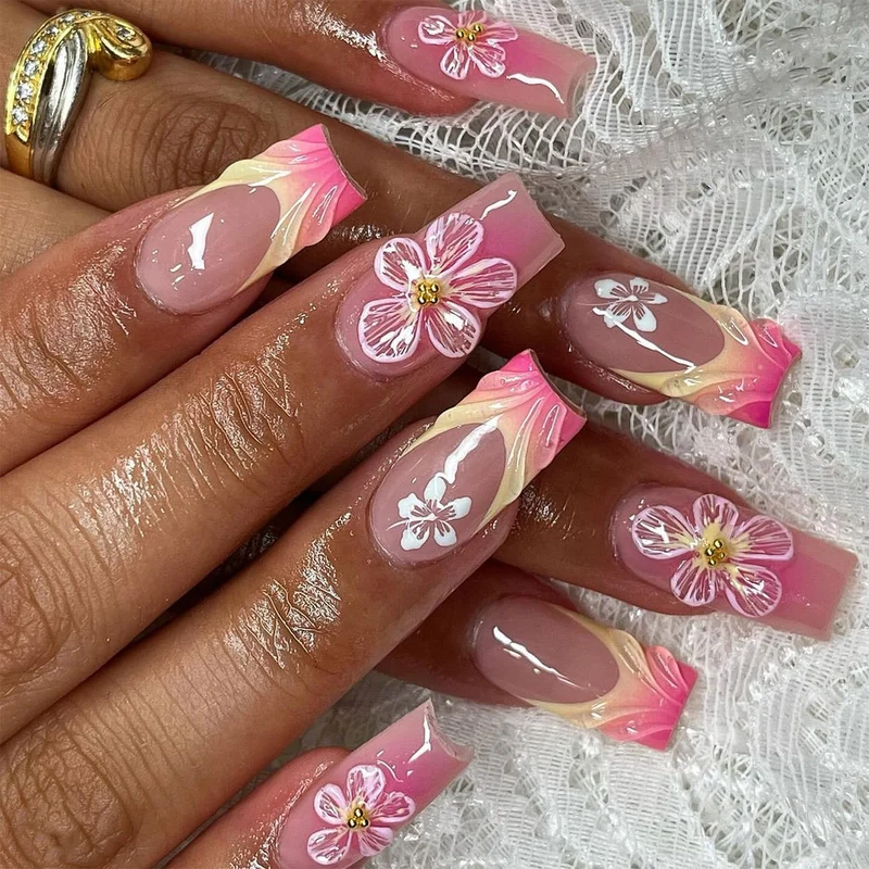 Artistic Nail Extensions with Floral Designs Stornfield
